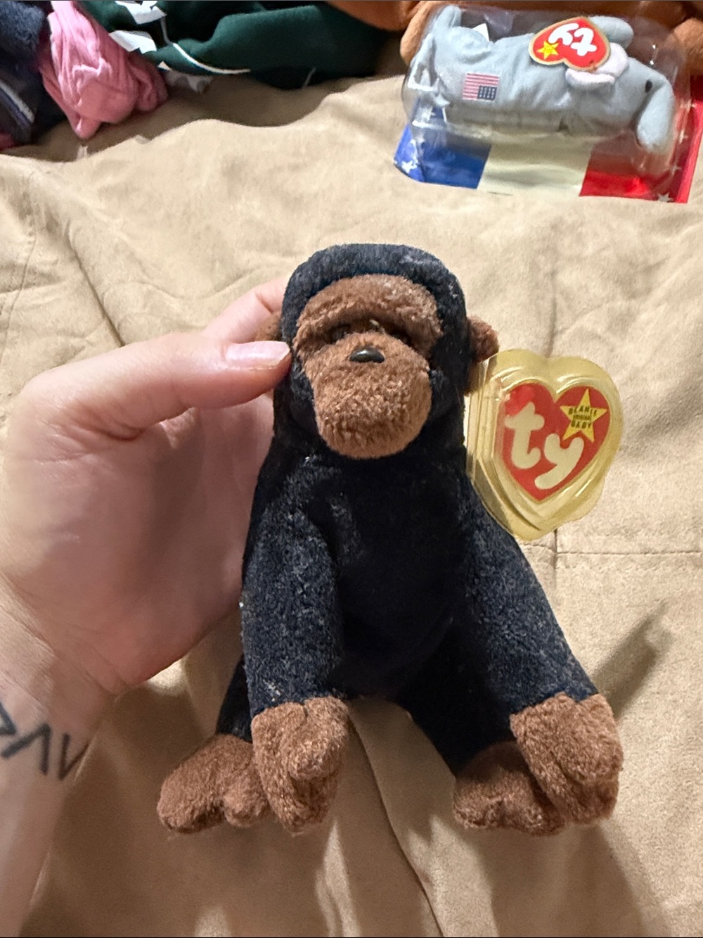 Ty Black and Brown Monkey Beanie Baby Plush